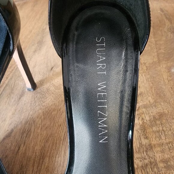 Stuart Weitzman $475 Nudistsong Strap Sandal 100mm Black Patent Leather Size 7 - Picture 9 of 11